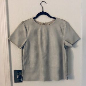 LOFT Leather Front/ Knit Back Silver-Grey Blouse